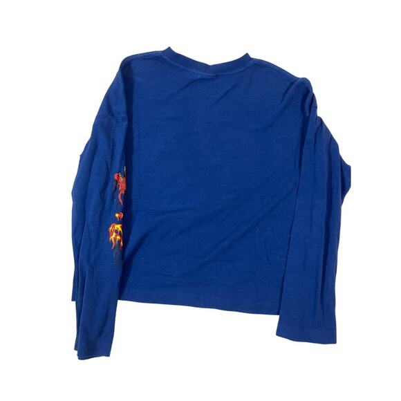 Empyre Blue Long Sleeve Flaming Skull T Shirt w/ Arm Graphic Men's Medium Y2K - Picture 4 of 5